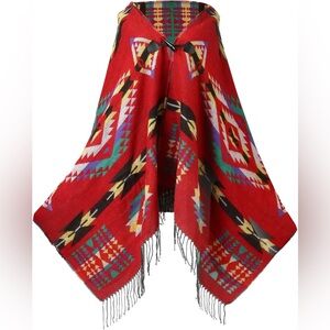 Boho Fringed Hooded Poncho/Cape